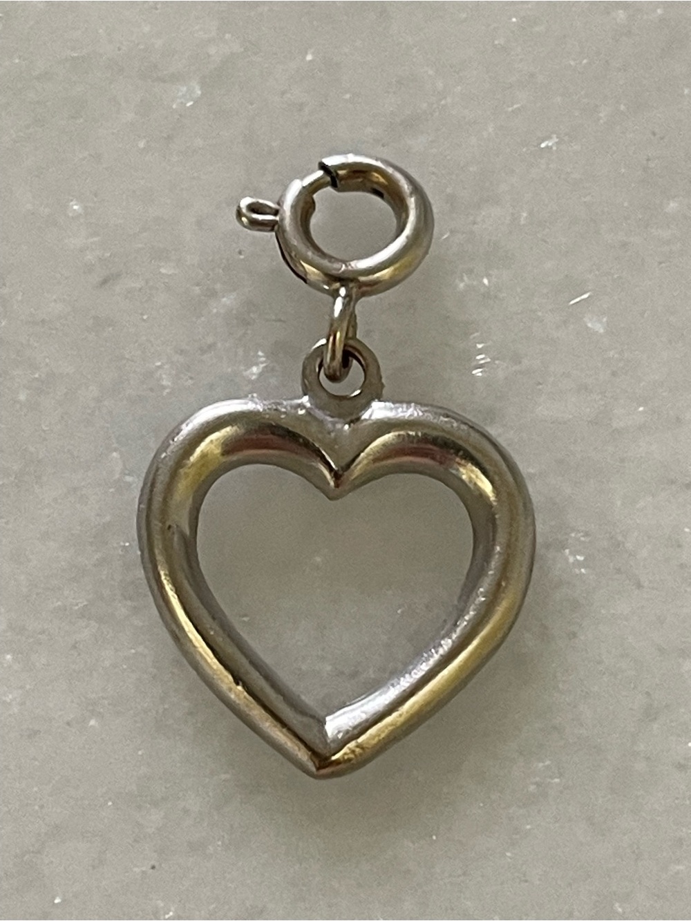 14k WG Open Heart Cutout Charm with Spring Clasp